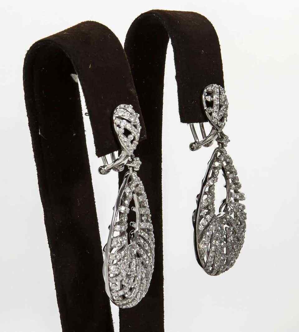 Pear Shaped Diamond Gold Dangle Earrings