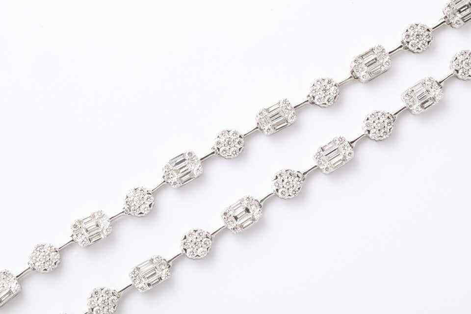 Round and Emerald Cut Diamond Illusion Set Necklace