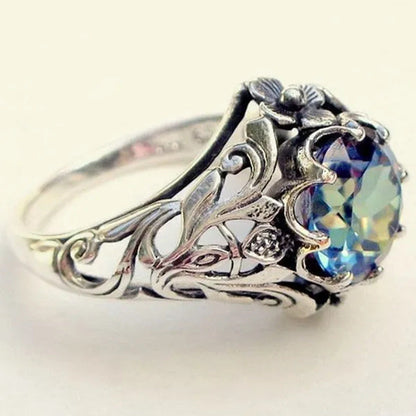Vintage Women''S Jewelry 925 Sterling Silver Rings 1.76CT Mystic Rainbow Topaz D