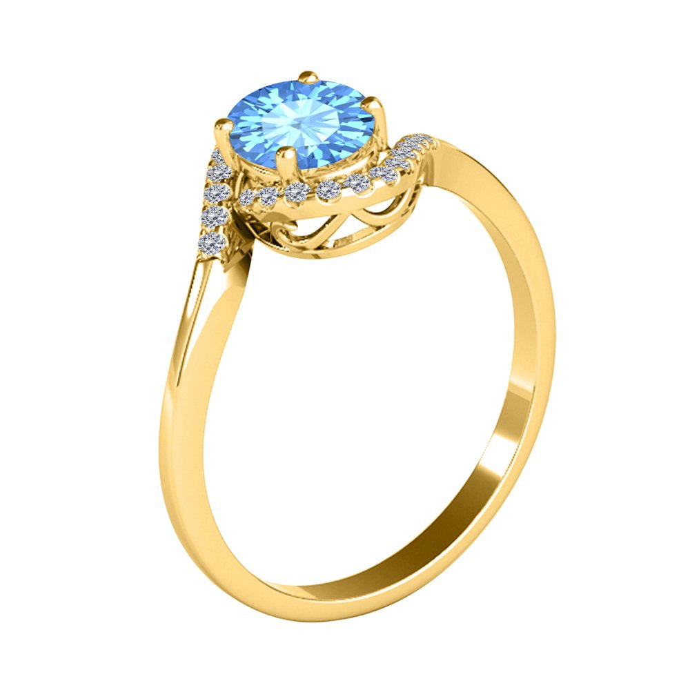 Mauli Jewels Engagement Rings for Women 1.00 Carat Halo Diamond & Blue Topaz Gem