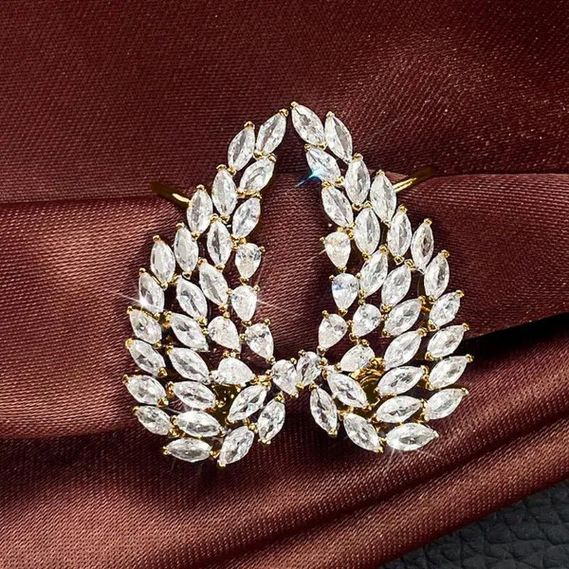 Bridal Wedding Climber Earrings 18K Gold Micro Pave Diamond Angel Wing Earrings