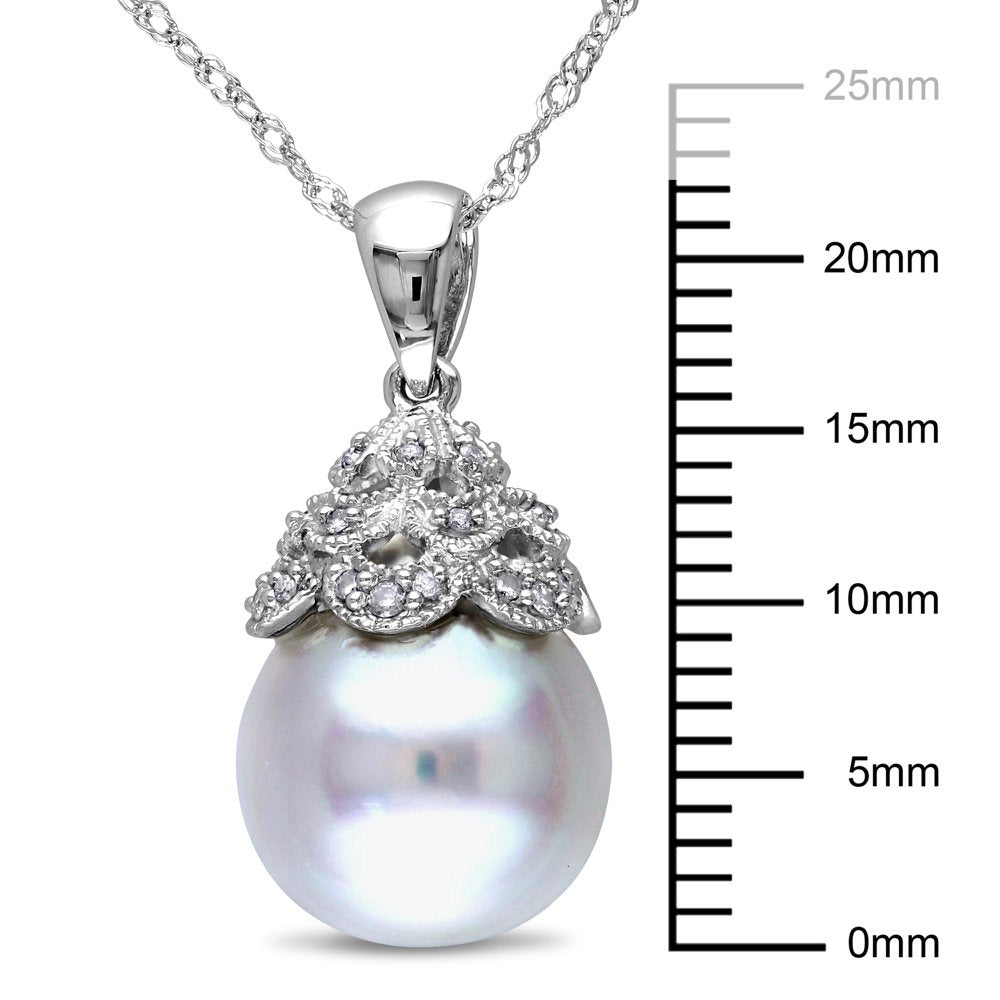 Miabella 10-10.5MM White South Sea Cultured Pearl and Diamond-Accent 14K White G