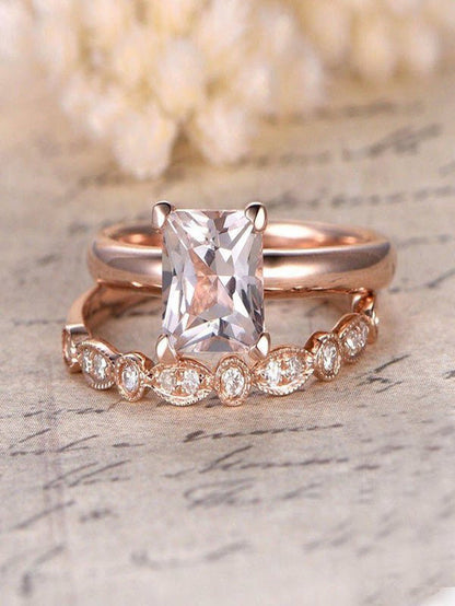 Sale: 1.25 Carat Peach Pink Morganite (Princess Cut Morganite) and Diamond Engag