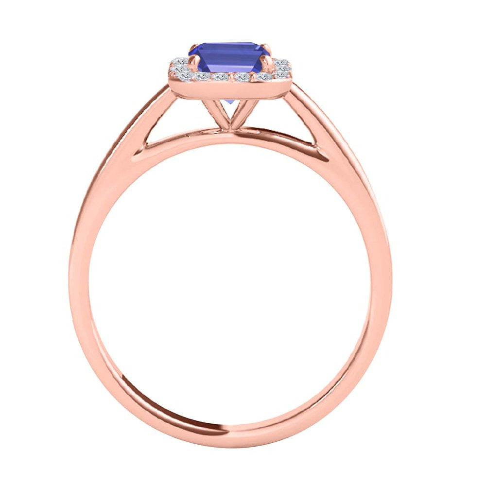 0.65 Ct. Ttw Emerald Cut Sapphire and Diamond Ring in 10K Rose Gold