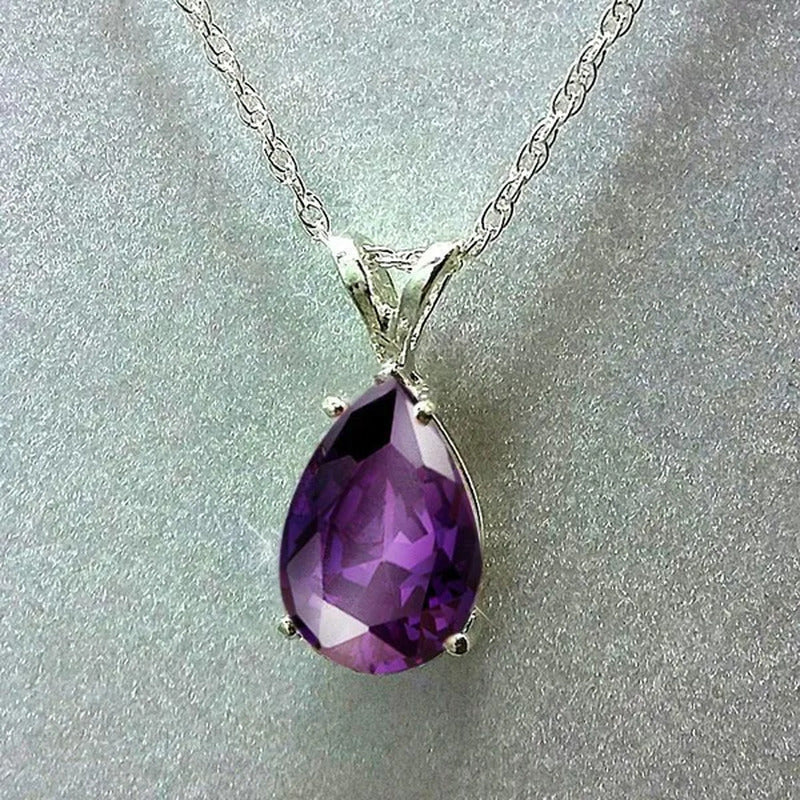 Elegant Bridal Clavicle Necklace 925 Sterling Silver Teardrop Amethyst Necklace