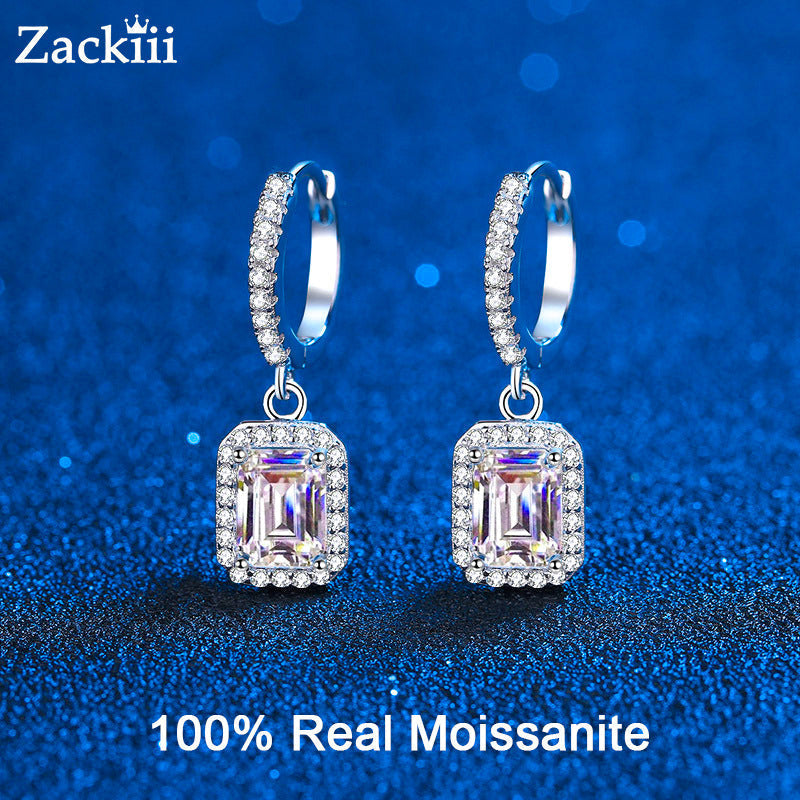 Radiant Cut Moissanite Hoop Sterling Silver Earring for Women Pass Diamond Test