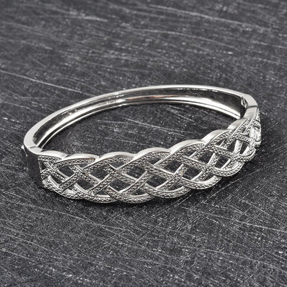 Diamond Silver Tone Weaved Bangle Cuff Bracelet 7" Ct 0.02 H-I I3"