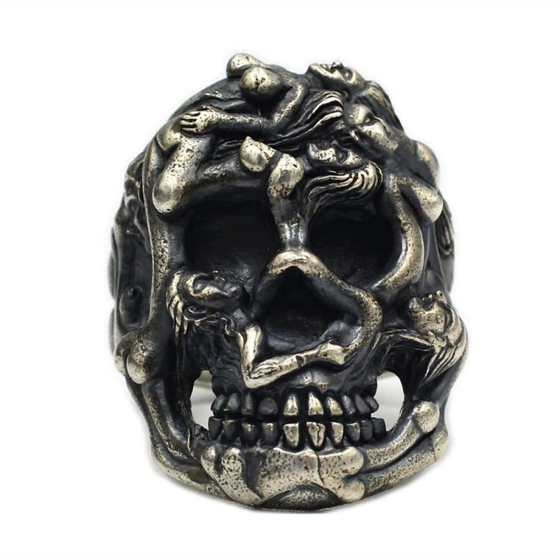 Beauty and Skull Ring 925 Sterling Silver Handmade Rock Hip Hop Punk Index Finge