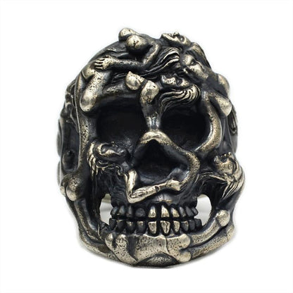 Beauty and Skull Ring 925 Sterling Silver Handmade Rock Hip Hop Punk Index Finge