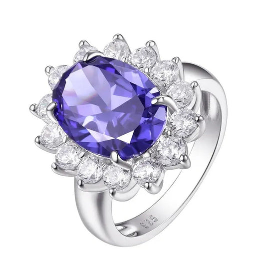 Newshe Jewelry 925 Sterling Silver Created Blue Tanzanite Gemstone Statement Rin