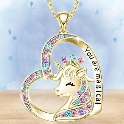 Exquisite Fashion Creative Personality Women'S Zircon Unicorn Necklace Jewelry C