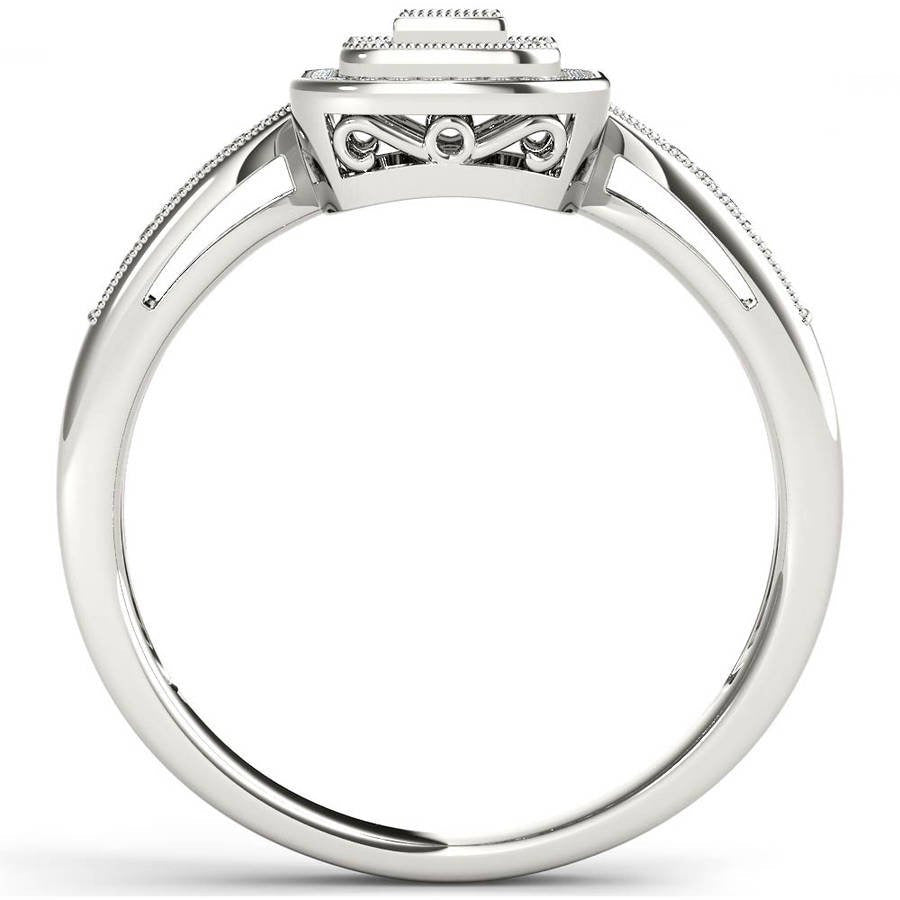 1/6 Carat T.W. Diamond Cluster Square-Shape Double Halo 10Kt White Gold Engageme