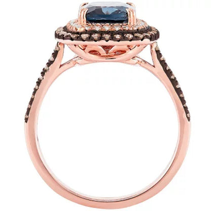 Cushion-Cut London Blue Topaz Ring with 0.37 CT. T.W. Diamonds in 14K Rose Gold
