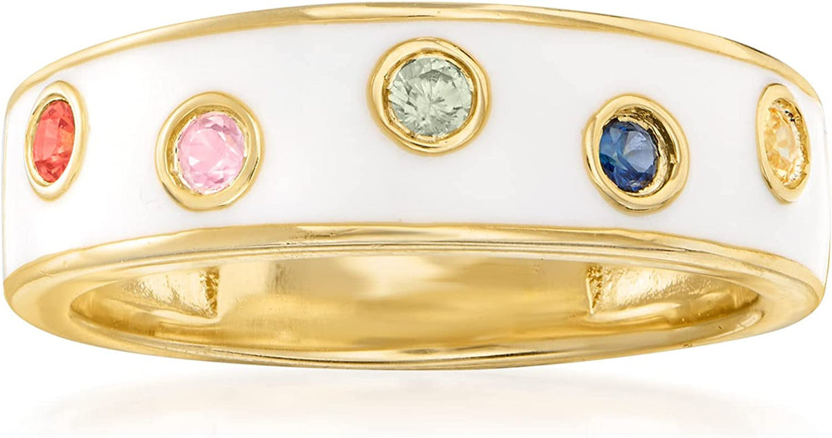 0.20 Ct. T.W. Multicolored Sapphire and White Enamel Ring in 18Kt Gold over Ster