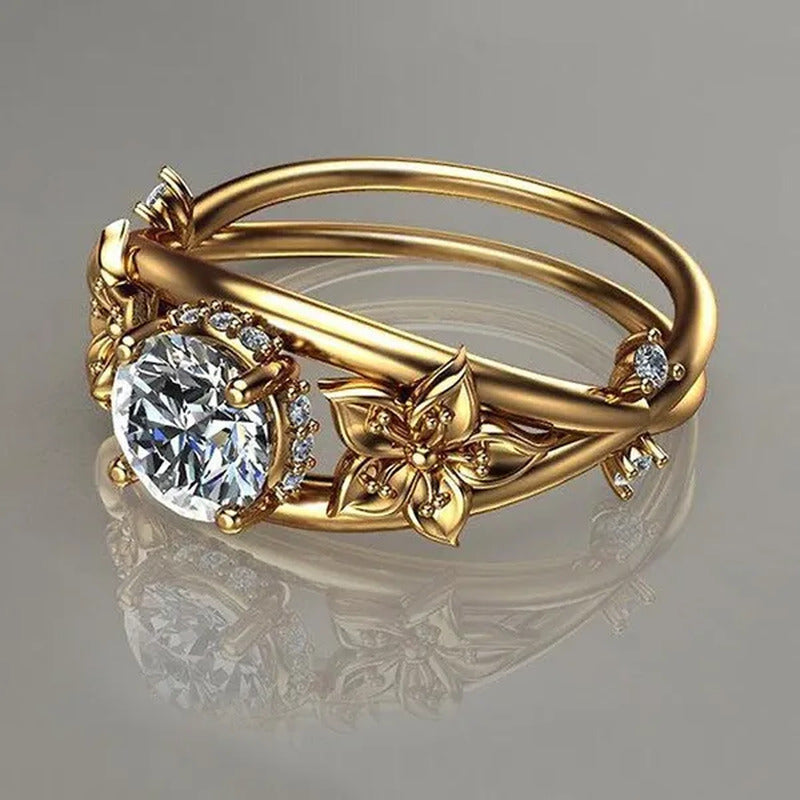 White Sapphire Floral Ring Charming Diamond Princess Rings Exquisite Fashion Flo