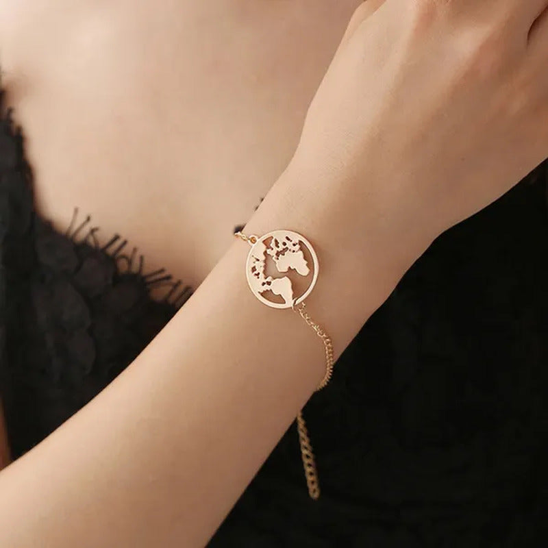 Chain Link World Map Bracelets Bangles Jewelry Globe Bracelet Charm Travel Jewel