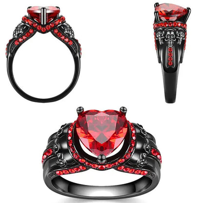 Skull Punk Heart Ring for Women Purple Crystal CZ Rings Black Color Wedding Jewe