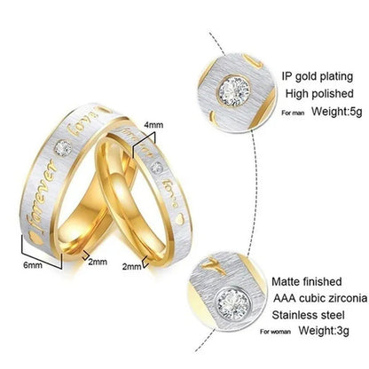 Stainless Steel Couple Forever Love Gold Titanium Couple Rings Jewlery Charm Dia