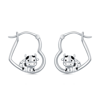 Cow Earrings 925 Sterling Silver Hypoallergenic Cow Hoop Earrings Cow Jewelry Gi