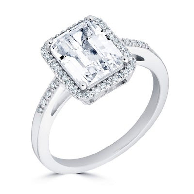 Lab Created White Sapphire and 0.14 CT. T.W. Diamond Ring in Sterling Silver