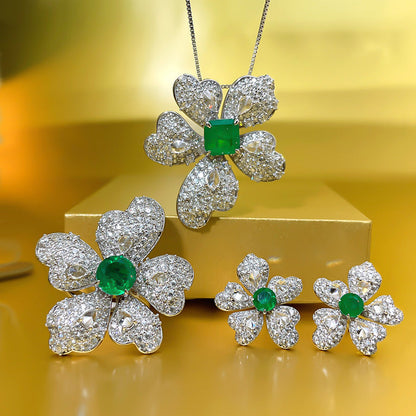Artificial Emerald Flower Earrings 925 Silver Plated