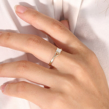 Real 10K Yellow Gold 4Mm Moissanite Princess Cut Engagement Ring