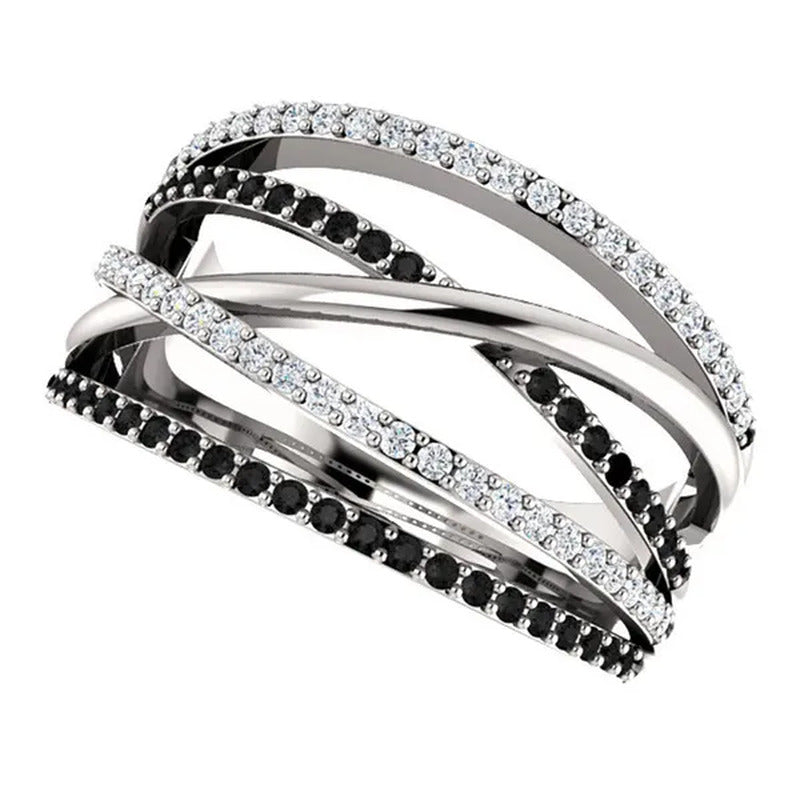 Solid 925 Sterling Silver Natural Black Sapphire Diamond Ring Anniversary Gift E