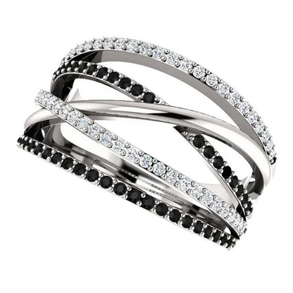 Solid 925 Sterling Silver Natural Black Sapphire Diamond Ring Anniversary Gift E