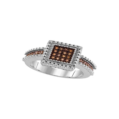 Solid 925 Sterling Silver round Chocolate Brown Diamond Square Cluster Engagemen