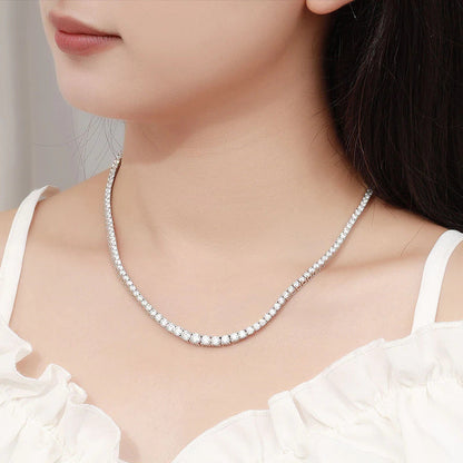 14-24Inch All Moissanite Tennis Necklace for Men Women 100% Solid Silver Plated