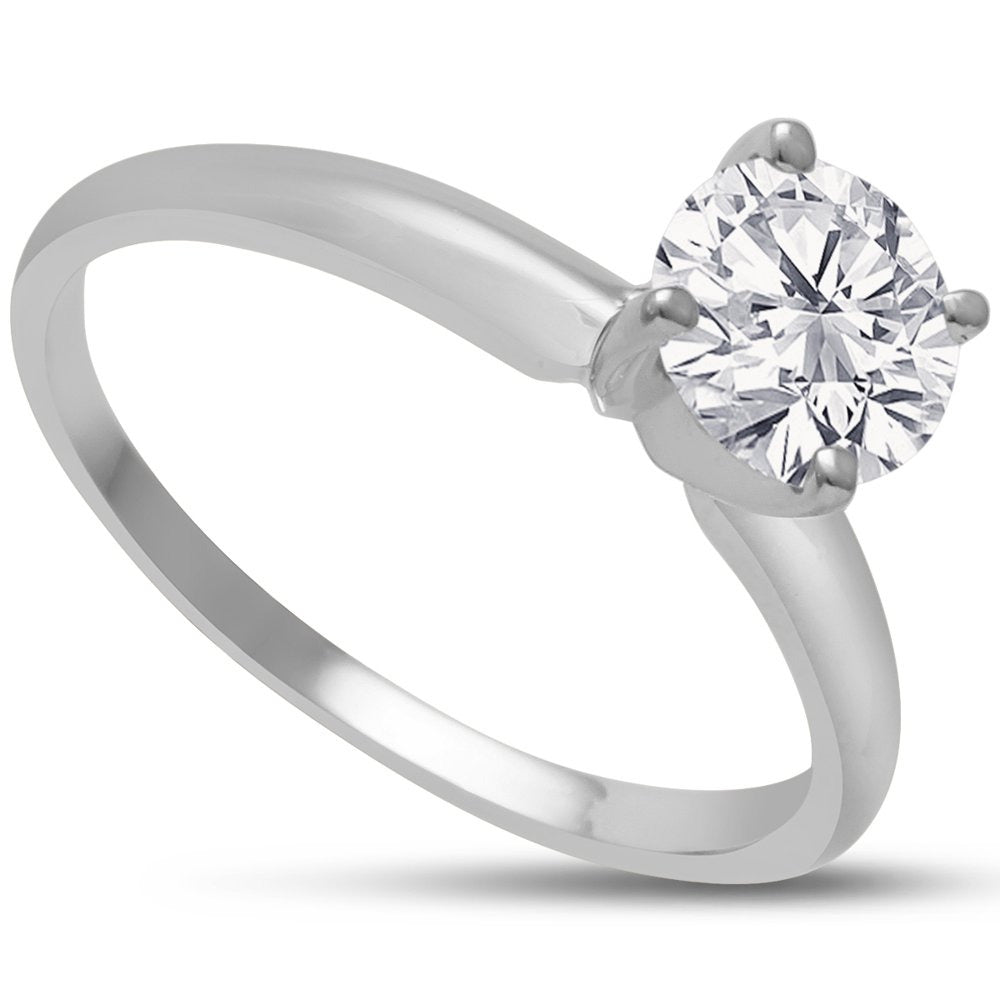 1 Carat Diamond Solitaire Engagement Ring in 14K White Gold for Women