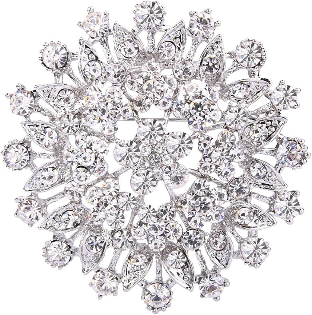 Women'S Austrian Crystal Elegant Flower Leaf Bridal Corsage Brooch Pin