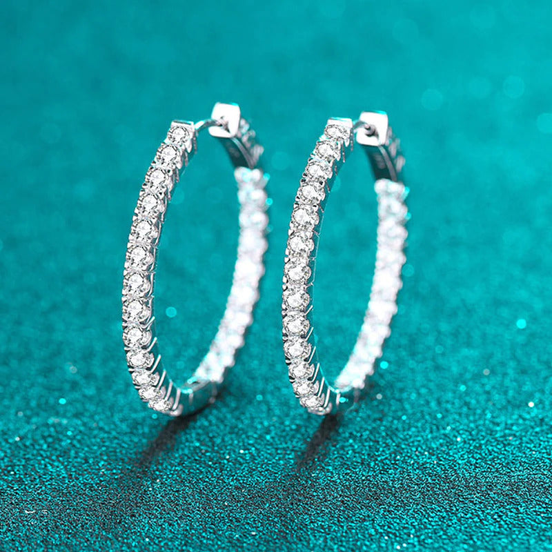 2.88CT White Gold Moissanite Hoop Earring for Women Sparkling Full Enternity