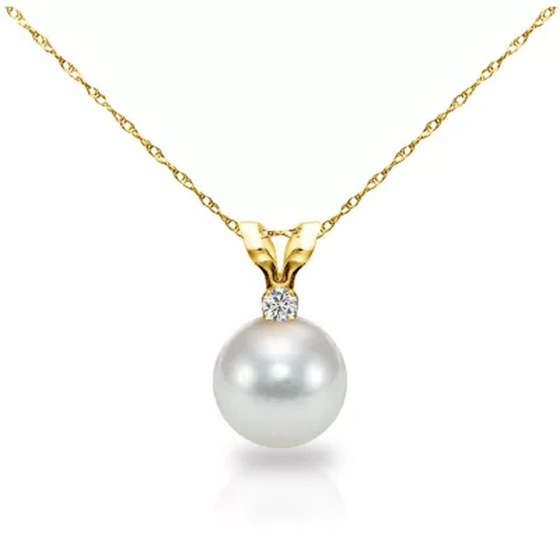8-8.5MM Akoya Pearl with .05 Ct Diamond Pendant and 18" Rope Chain Necklace in 1