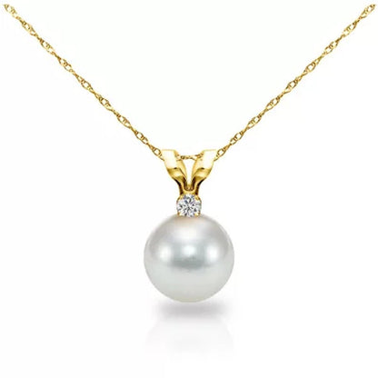 8-8.5MM Akoya Pearl with .05 Ct Diamond Pendant and 18" Rope Chain Necklace in 1