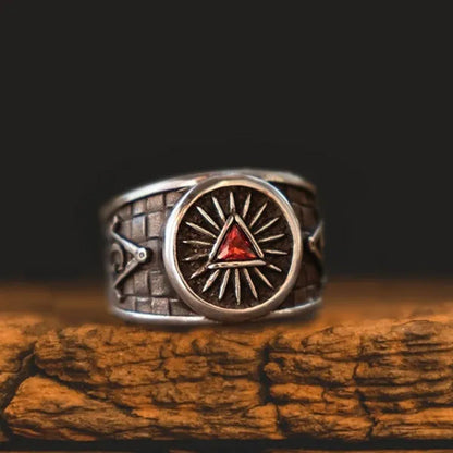 Retro Masonic Triangle Ruby Ring Mason Master Ring 316L Stainless Steel Ring Mas