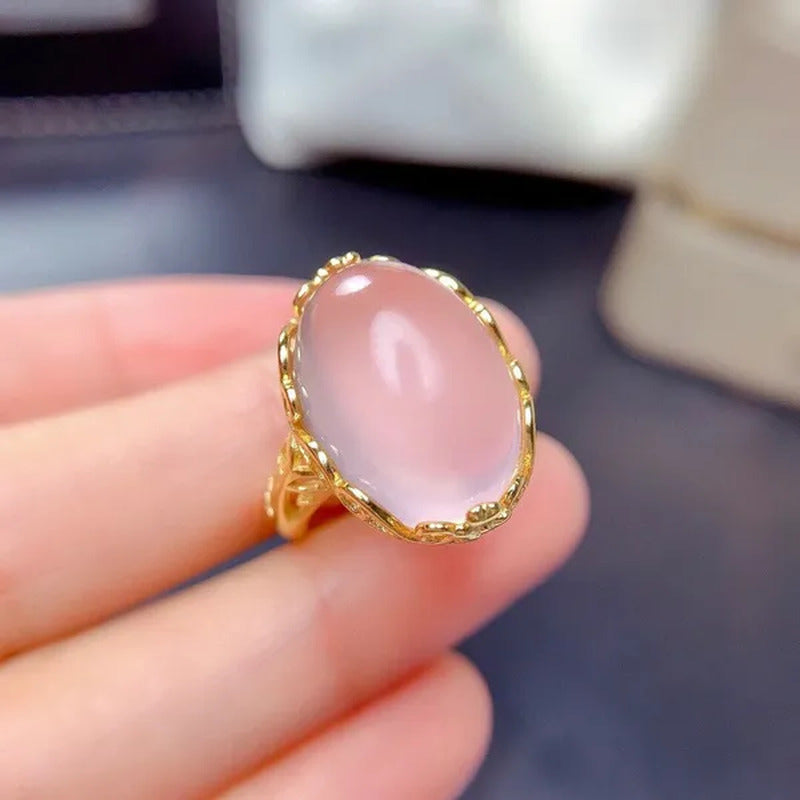 Vintage 925 Silver Gemstone Ring for Woman 13Mm*18Mm 100% Natural Rose Quartz Ri