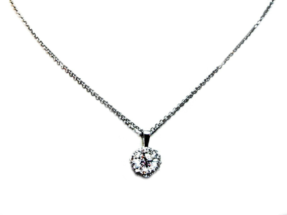 .73 CT CENTER .27 CT SIDE DIAMOND ROUND CENTER HALO DIAMOND AROUND 18 K PENDANT