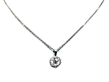 .73 CT CENTER .27 CT SIDE DIAMOND ROUND CENTER HALO DIAMOND AROUND 18 K PENDANT