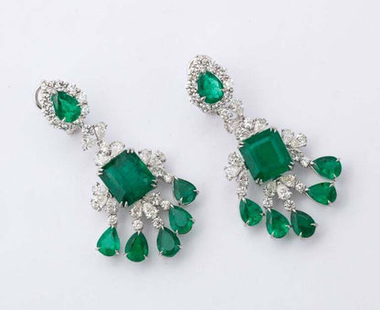 Green Emerald and Diamond Chandelier Earring