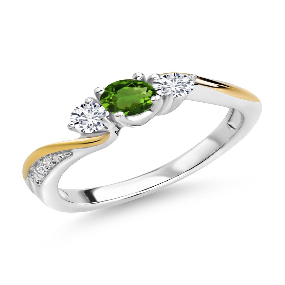 925 Silver and 10K Yellow Gold Lab Grown Diamond 3 Stone Women Engagement Ring G