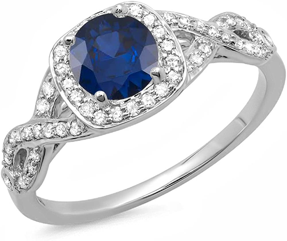Collection 14K Gold Blue Sapphire & White Diamond Swirl Split Shank Halo Engagem