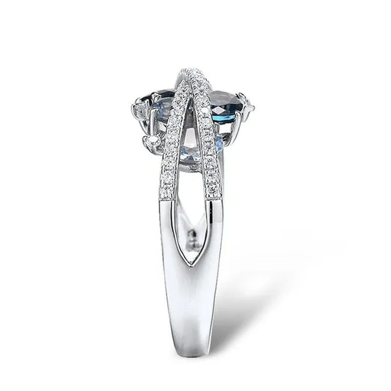 Trendy Luxury Rings for Women Shimmering Blue Spinel with Zircon Rings Romantic