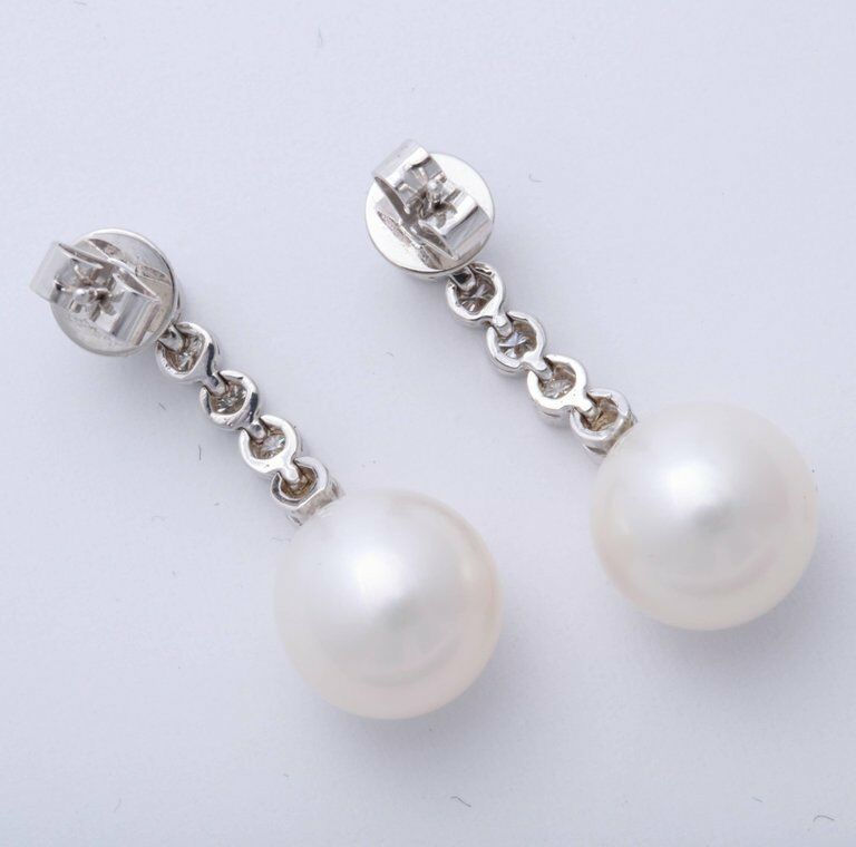 Pearl and Diamond Dangle Earrings