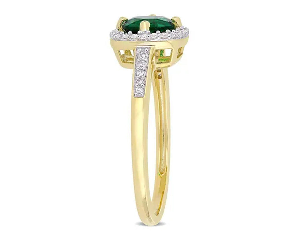 4/5 Carat (Ctw) Lab Created Green Emerald Ring in 10K Yellow Gold with Diamonds