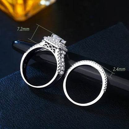 Newshe 925 Sterling Silver Halo Cross Cut Princess Cubic Zirconia Wedding Ring S