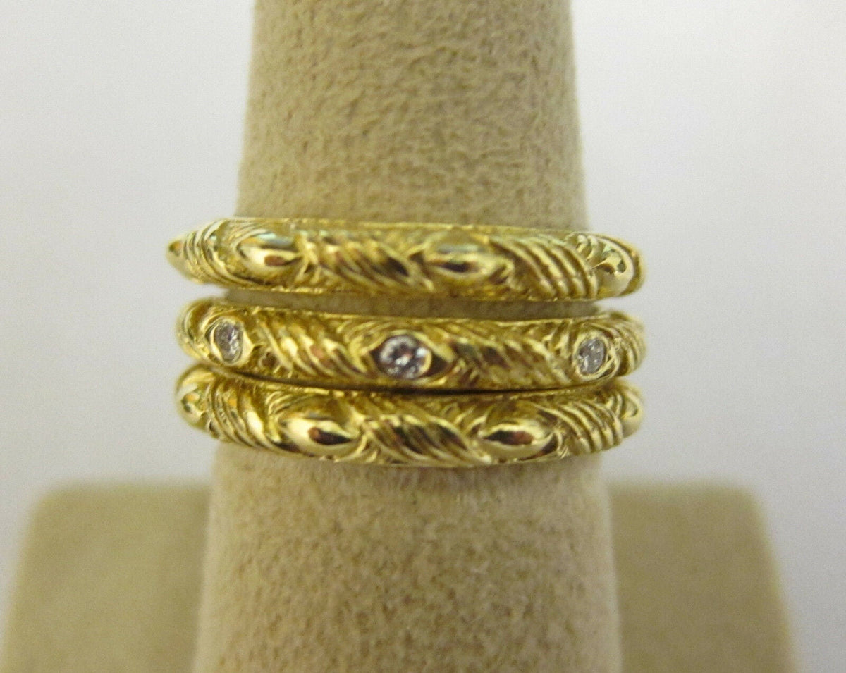 DIAMOND BAND AND TWO GOLD BAND STACKABLE 3 PIECE BAND