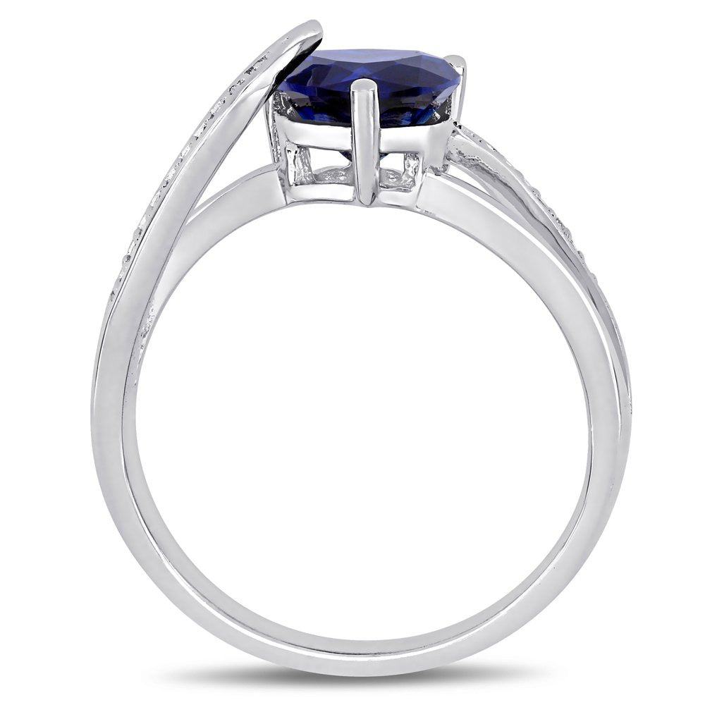 Miabella Women'S 1-7/8 Carat T.G.W. Heart-Shape Created Blue Sapphire and 0.05 C