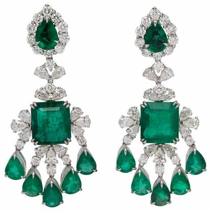 Green Emerald and Diamond Chandelier Earring