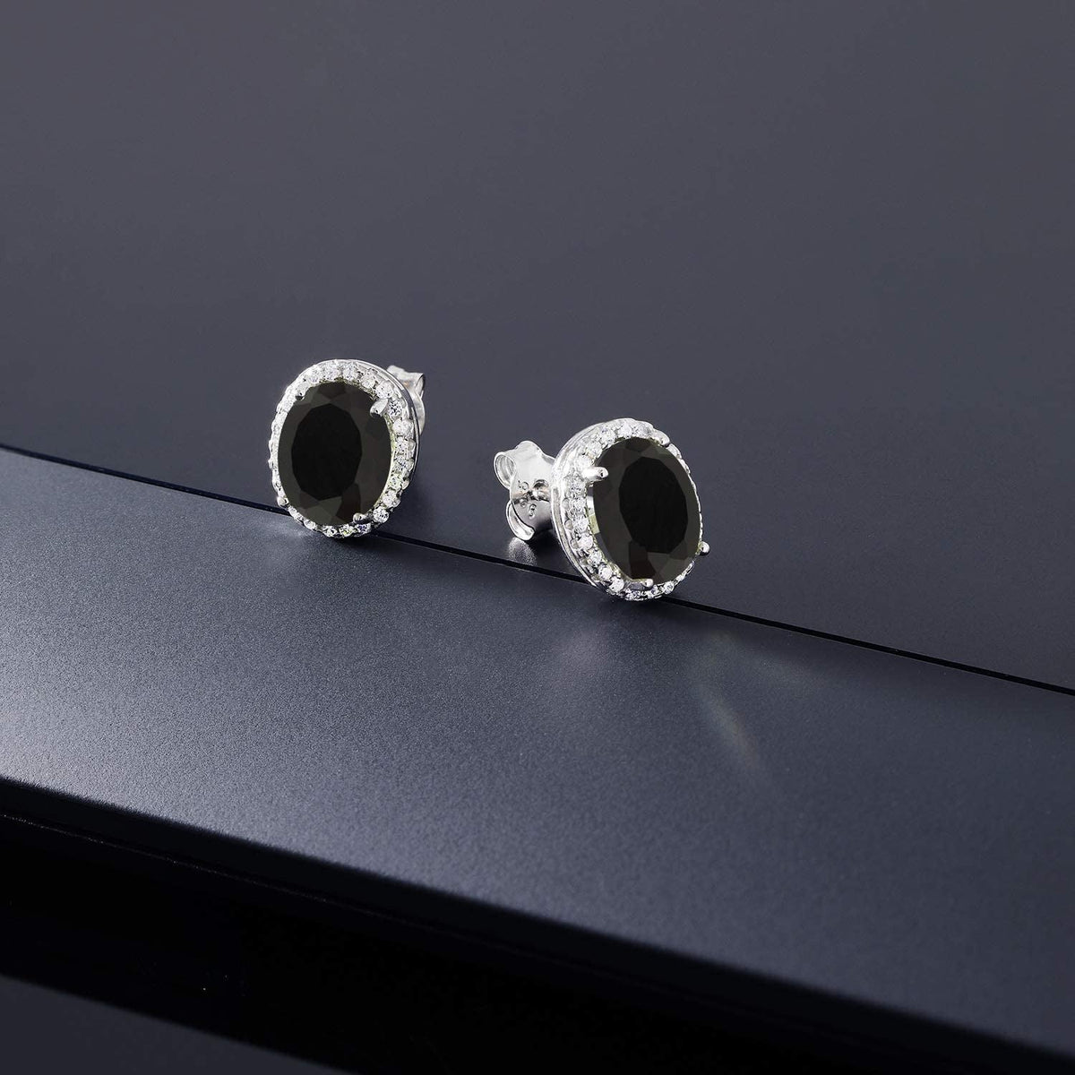 925 Sterling Silver Black Onyx Halo Earrings for Women (4.48 Cttw, Gemstone Birt